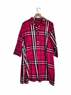 Duffield Lane Womens Pink Plaid Shirt Dress 100% Cotton Size XL Preppy Casual
